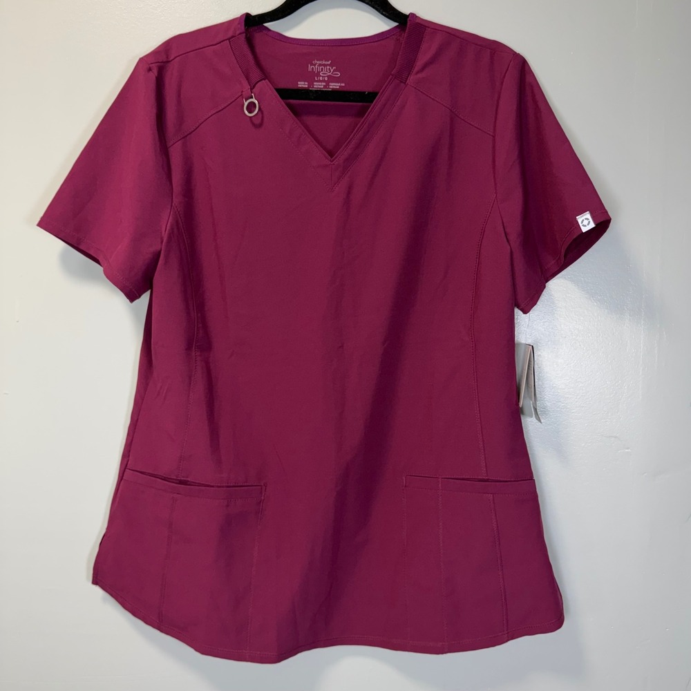 Cherokee Infinity Womens V-Neck Scrub Top Wine Purple CK865A Antimicrobial L NWT